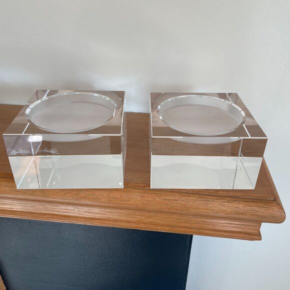 Two Vintage Oleg Cassini Crystal Square Candle Holder - Picture 1 of 11